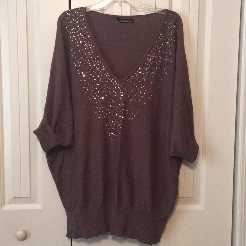 Embellished dolman sleeve sweater